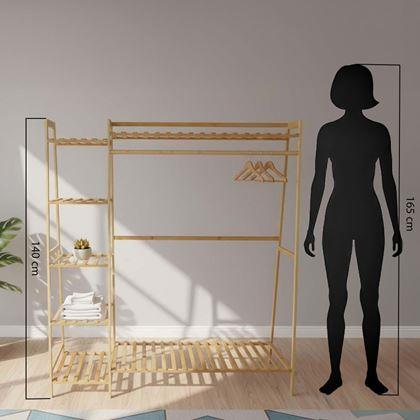 Kép valamiből Bambusz ruhatartó állvány polcokkal és akasztóval – 130 cm széles