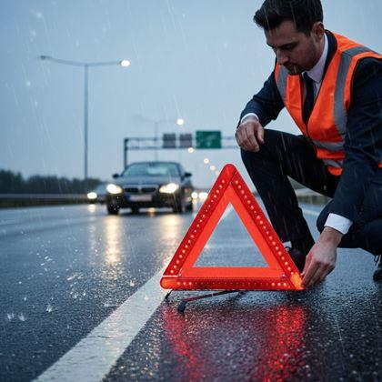 Kép valamiből LED világítással ellátott figyelmeztető háromszög