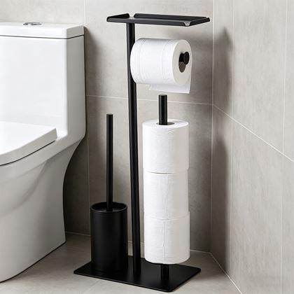 Kép valamiből Fekete fém WC-papírtartó WC kefével