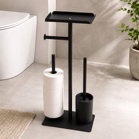 Kép valamiből Fekete fém WC-papírtartó WC kefével