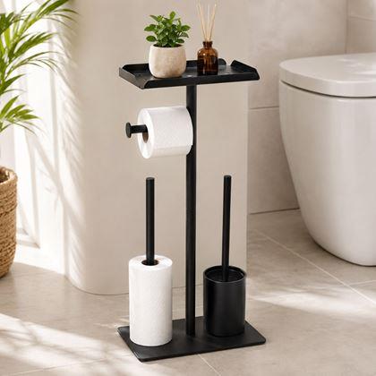Kép valamiből Fekete fém WC-papírtartó WC kefével