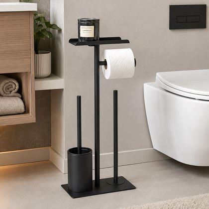Kép valamiből Fekete fém WC-papírtartó WC kefével