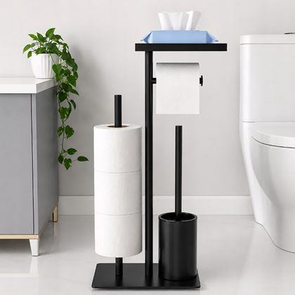 Kép valamiből Fekete fém WC-papírtartó WC kefével